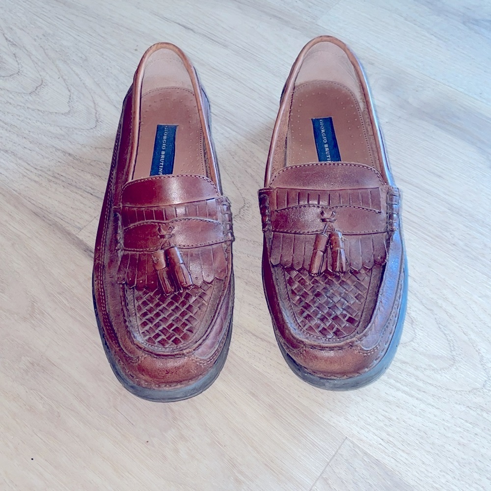 Giorgio Brutini Brown woven leather Loafers with Tassels size 12 m - Picture 9 of 9